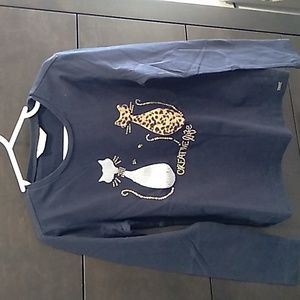 Mayoral size 8 girls navy  long sleeve t-shirt with furry cats and gems